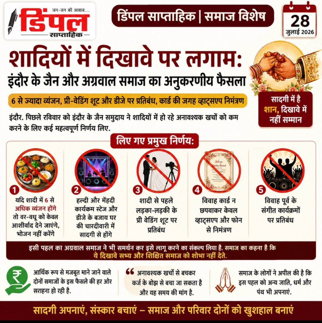 शादियों में दिखावे पर लगाम: इंदौर के जैन और अग्रवाल समाज का अनुकरणीय फैसला
