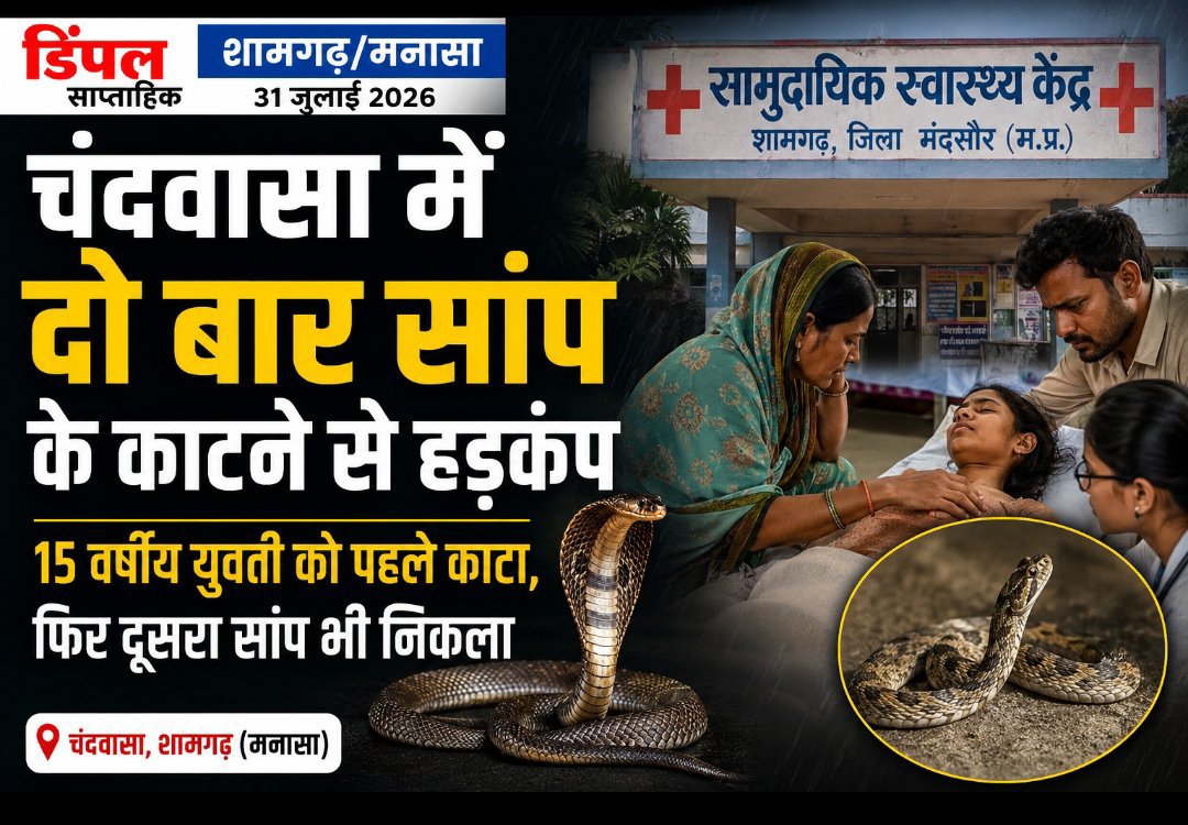 चंदवासा में 15 वर्षीय युवती को लगातार दो सांपों ने काटा, मंदसौर जिला अस्पताल रेफर