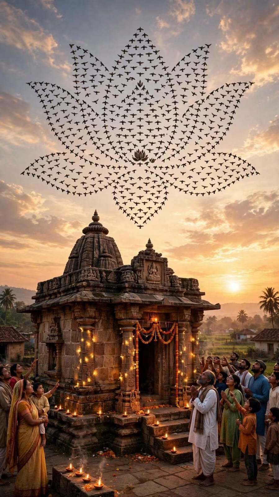 इंदौर के कमलपुरा में माँ लक्ष्मी मंदिर के ऊपर 200 वर्षों से आसमान में कमल बनाते हैं पक्षी